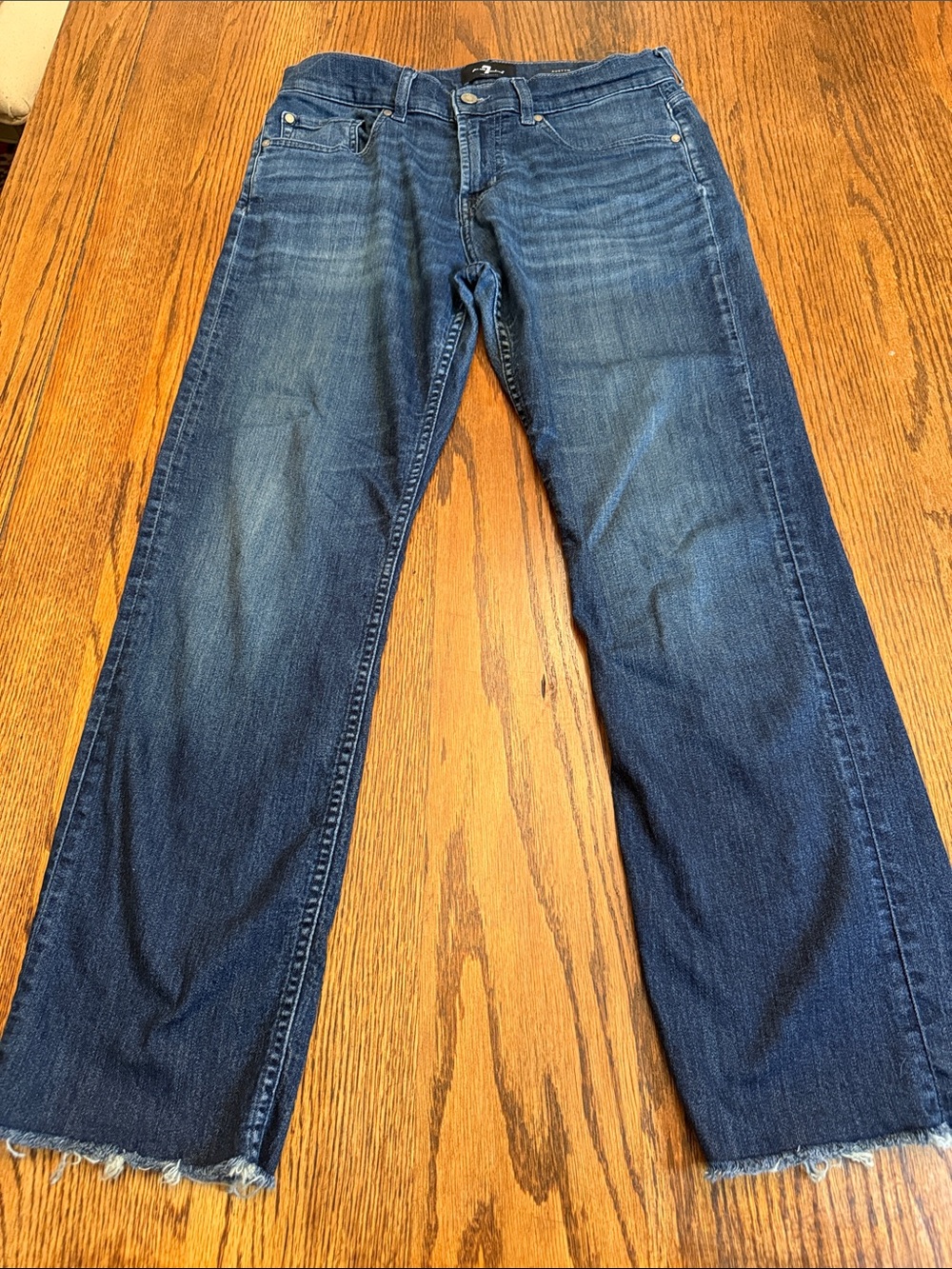7 For All Mankind Austyn Relaxed Straight Crop Jeans Raw Hem Dark Wash 29